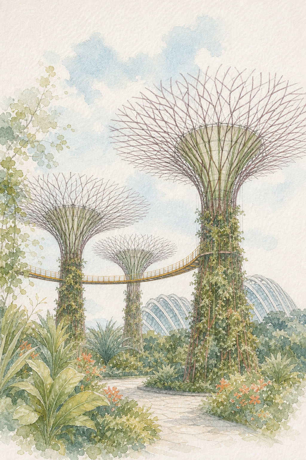 Watercolor Gardens by the Bay Supertree Grove